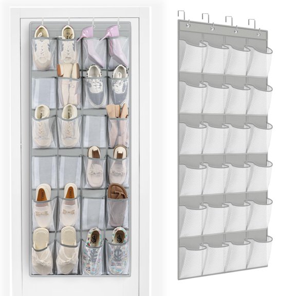 24 Large Pockets Over Door Shoe Organizer, Mesh Hanging Shoe Organizer for Closet Mesh Closet Holder, Back of Door Organizer for Cruise Ships, Rack for Wall,