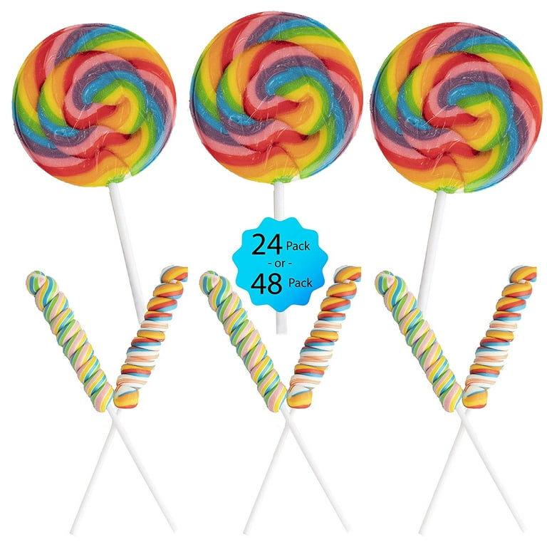 24 Large Rainbow Lollipops Bundle |12 Large Swirl Lollipops 3" and 12 Large  Twisty Pops 3",Individually Wrapped, Carnival Decorations - Walmart.com