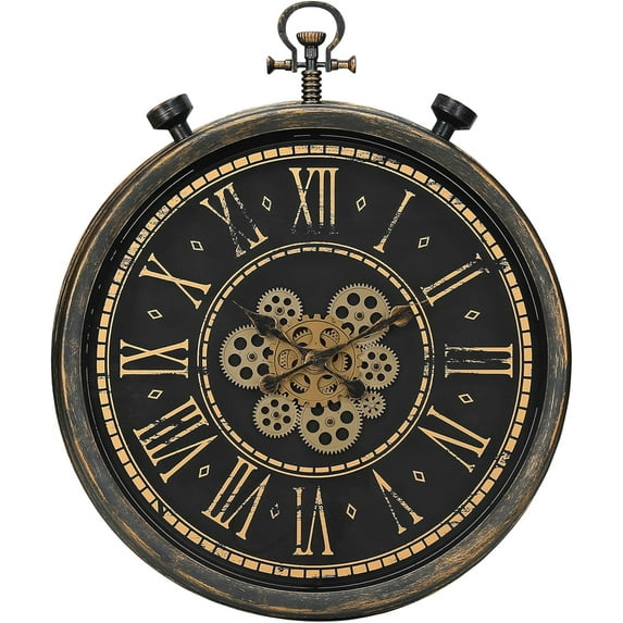 24" Large Silent Wall Clock, Non-Ticking Quartz Battery Operated, Elegant Vintage Decorative Clock for Living Room, Fireplace Mantel, Home, Office,Mahogany Brown