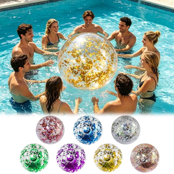 24" Large Transparent Glitter Beach Ball Inflatable Sequin Pool Ball for Pool Parties,Green