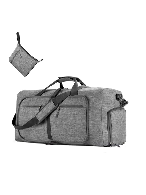 24" Large Travel Duffle Bag for Men, 65L Foldable Travel Duffel Bag with Shoes Compartment, Overnight Bag for Men Women Waterproof, Travel Bag for Traveling Camping Touring, Gray