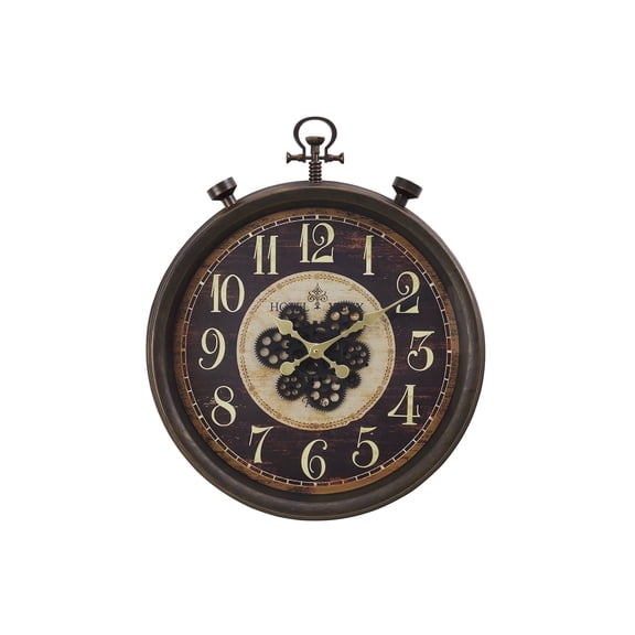 24" Large Vintage Stopwatch-Style Wall Clock, Industrial Steampunk Moving Gears Wall Clock, Silent Non-Ticking Large Retro Wall Clock with Bronze Finish for Living Room, Office, Farmhouse Decor