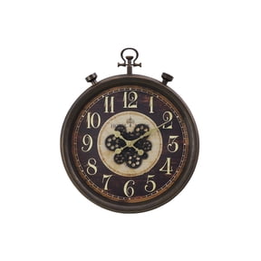 24" Large Vintage Stopwatch-Style Wall Clock, Industrial Steampunk Moving Gears Wall Clock, Silent Non-Ticking Large Retro Wall Clock with Bronze Finish for Living Room, Office, Farmhouse Decor