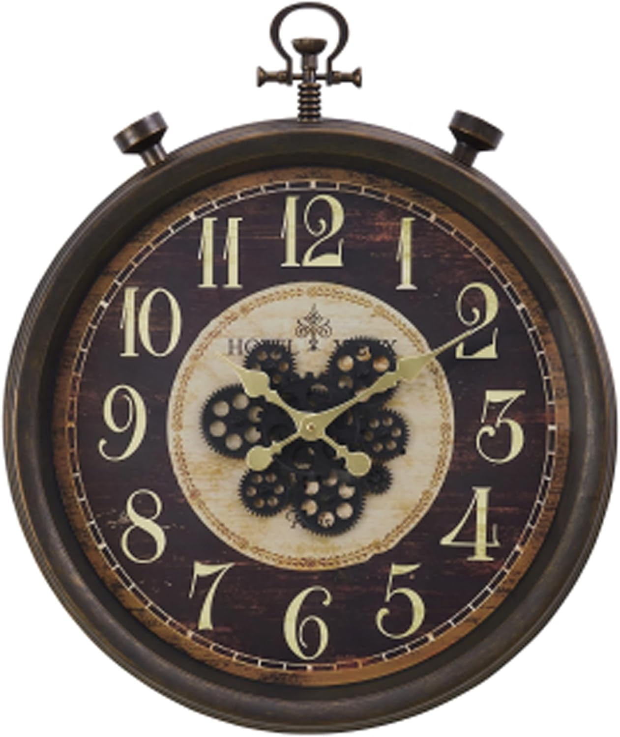 24" Large Vintage Wall Clock with Moving Gears, Steampunk Battery ...