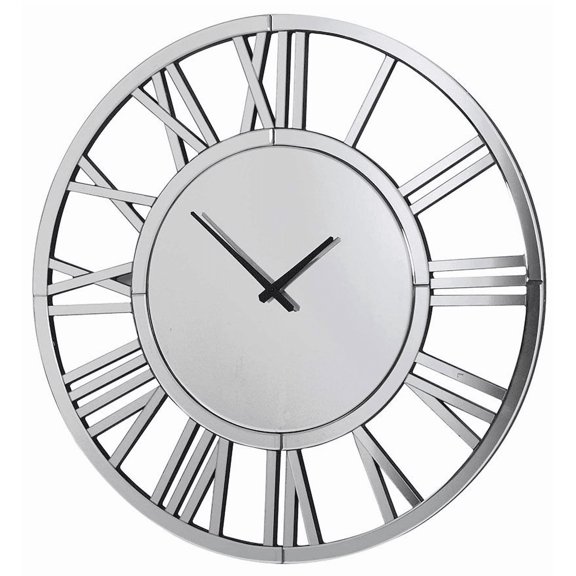 24" Large Wall Clock Decorative, Mirrored Wall Clock for Living Room Decor, Big Silver Modern Wall Clocks Decor, Hour and Minute Hand, Battery Operated