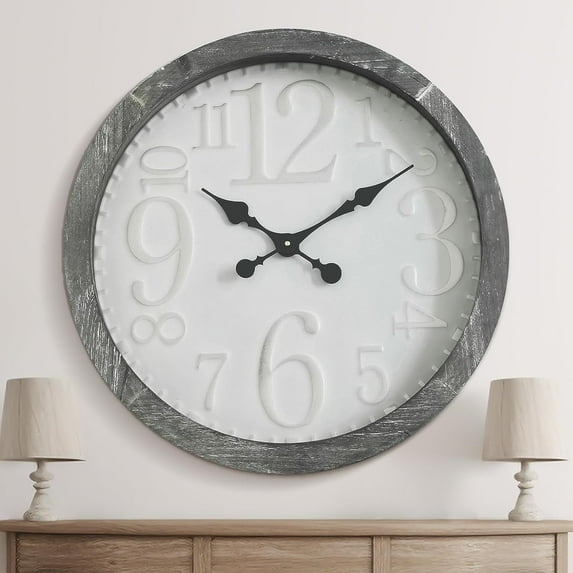 24" Large Wall Clock for Living Room Decor Battery Operated Big Oversize Vintage Silent Rustic Industrial Decorative Wood Wall Clock for Office Home Bedroom Dinning Room (Black)