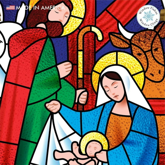 24" Large  Window Flakes Window Cling Nativity Scene Reusable Christmas Decal Decoration Multicolor Decor