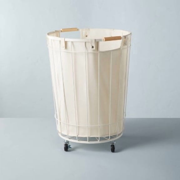 24" Large Wire & Fabric Laundry Hamper Sour Cream