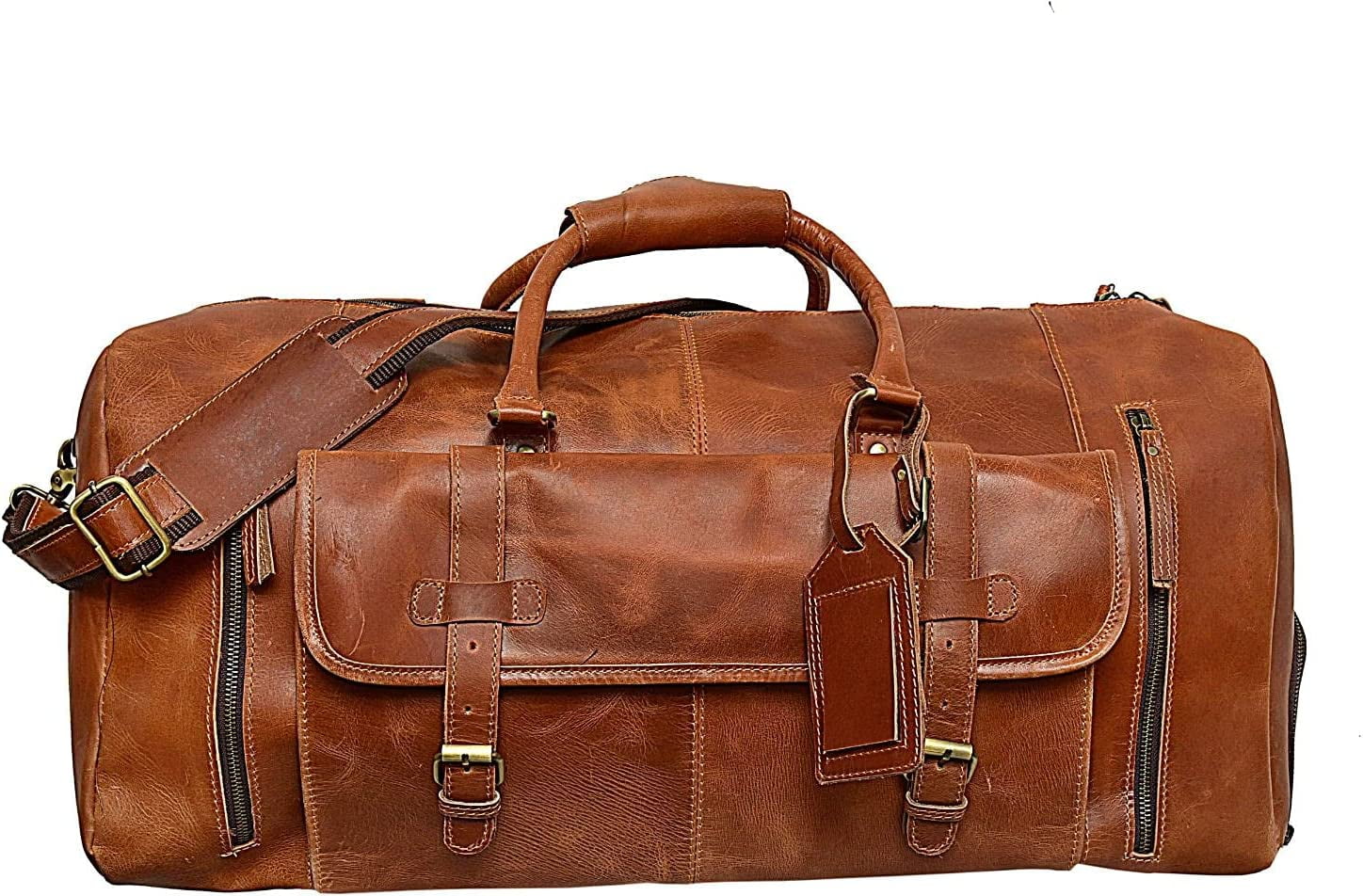 24" Large leather Travel Bag Duffel bag Gym sports flight cabin bag Leather Holdall Overnight Weekend Large luggage bag