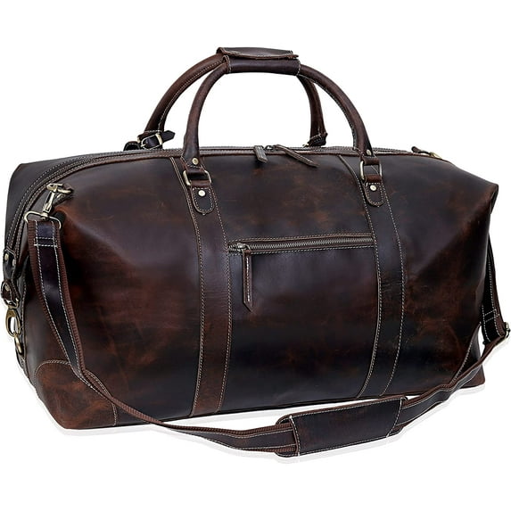 24" Leather Buffalo Travel Case Duffel Luggage Bag, Gym Travel Tote Duffel, Overnight Weekender (brown)