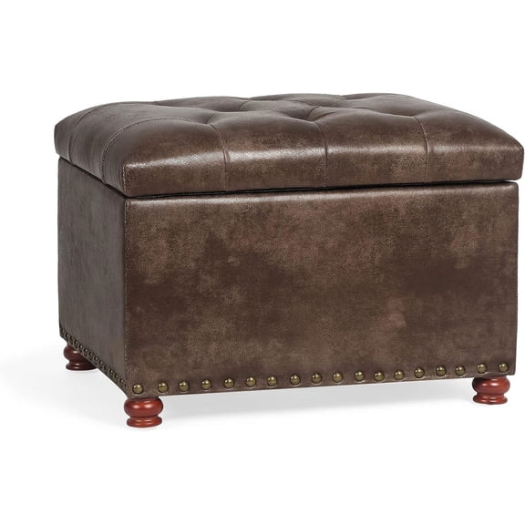 24'' Leather Ottoman with Storage Rectangle Foot Rest Ottomans Stool for Living Room(Brown,Leather Texture)