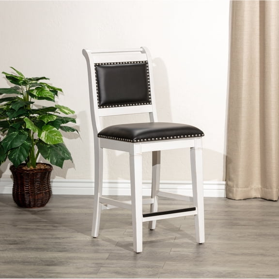 24" Leather Seat, Antique White Counter Stool / Adds Elegance to Kitchen or Bar