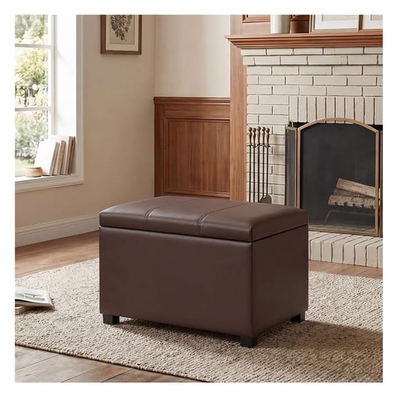 24" Leather Storage Ottoman, Rectangle Foot Rest Stool for Living Room Bedroom, Brown