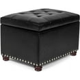 thumbnail image 1 of 24'' Leather Storage Ottoman Rectangular Foot Rest Stool with Nailhead Trim Toy Chests & Storage Room Organizer for Bedroom Living Room(Black), 1 of 13