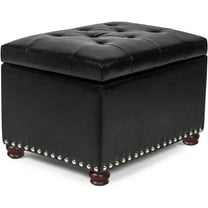24'' Leather Storage Ottoman Rectangular Foot Rest Stool with Nailhead Trim Toy Chests & Storage Room Organizer for Bedroom Living Room(Black)
