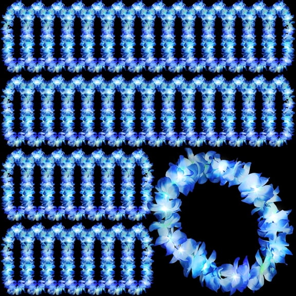 24 Led Blue Leis Light Up Wedding Hawaiian Flower Necklace With Lights Beach Tropical Carnival Party Supplies Luau For Masquerade