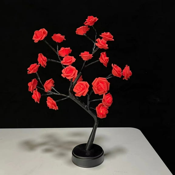 24 Leds Rose Tree Lamp, Pink Flower Lamp Girls Gift for Mother’s Day, Lighted Tabletop Tree for Christmas Valentine’s Day Wedding Decor Battery Operated USB Plug Powered Tree Table