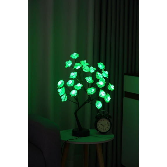 24 Leds Rose Tree Lamp, Pink Flower Lamp Girls Gift for Mother’s Day, Lighted Tabletop Tree for Christmas Valentine’s Day Wedding Decor Battery Operated USB Plug Powered Tree Table