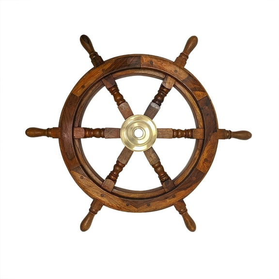 24" Life Size Ships Wheel Antique Wooden Maritime Decor Captains Shipwheel Steering Helm