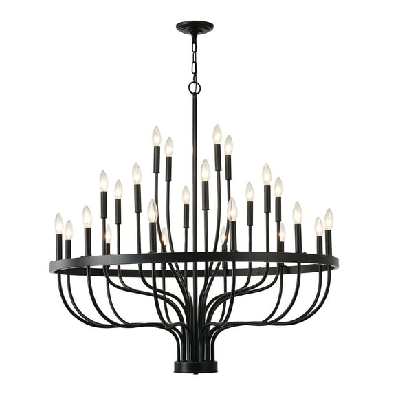 24-Light Black Chandelier Industrial Iron Candle Chandelier Modern Suspended Farmhouse Chandeliers Pendant Light Fixtures for Dining Room Bedroom Living Room Kitchen Island Foyer E12 Bulb