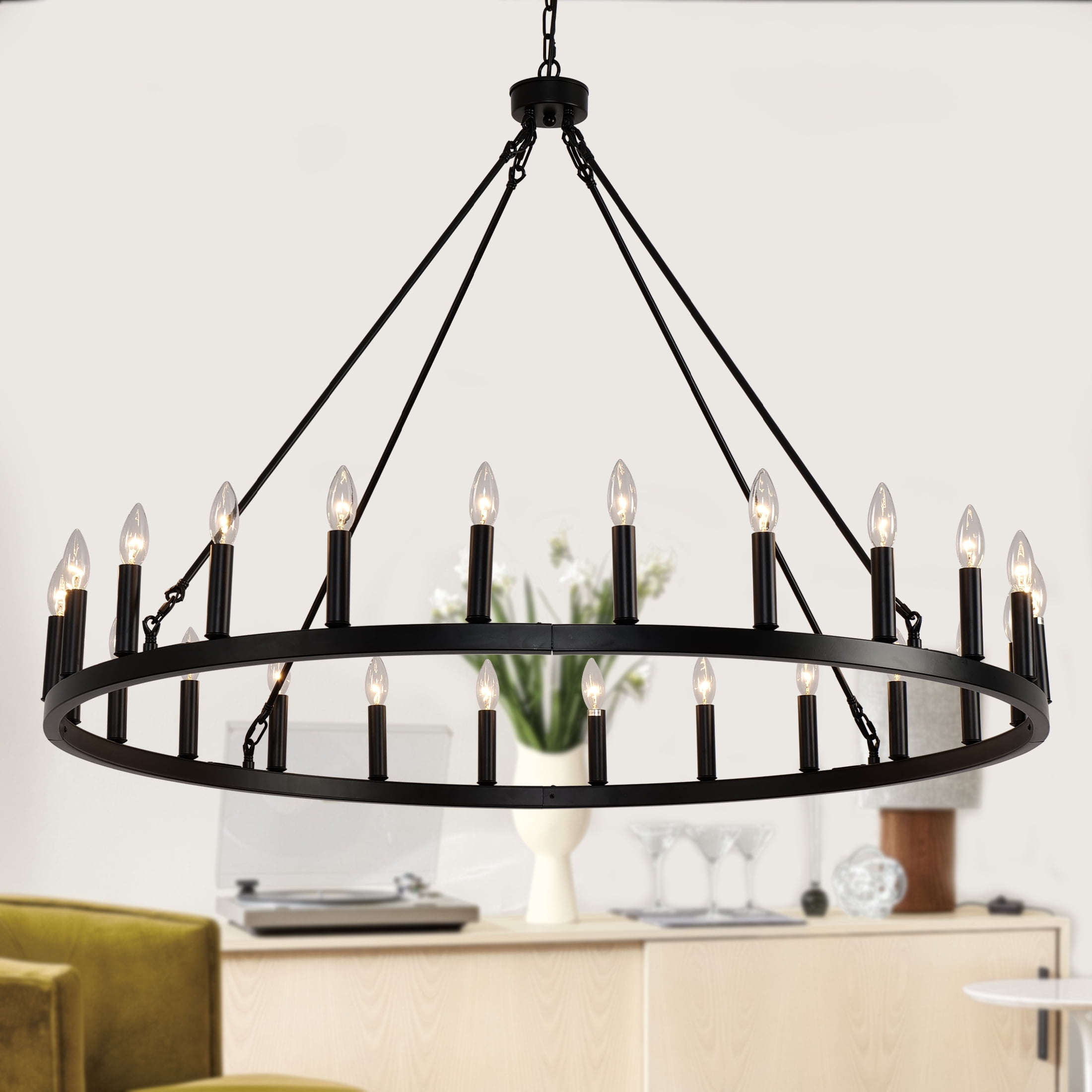 48 Inch Black Metal Industrial Candle Chandelier
