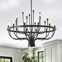 24-Lights Farmhouse Chandelier with Adjustable Height, Black Candle-Style Hanging Light for Entryway, Dining Room, High Ceiling Living Room, Hallway