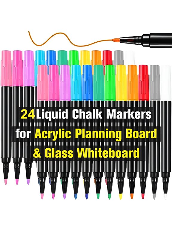 24 Liquid Chalk Markers in 12 Colors for Acrylic Calendar Planning Boards Glass Dry Erase Board Whiteboard Wet Erase Markers for Window Mirror,1mm Fine Points,for Glass Window Painting,1mm,White