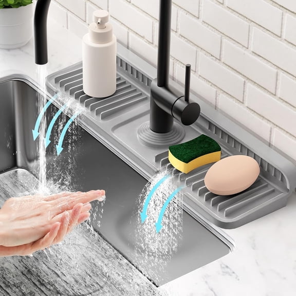 24'' Longer Faucet Mat for Kitchen Sink Splash Guard[7° Slope Fast Self-draining][Snap Lock Fit]Essential household tools
