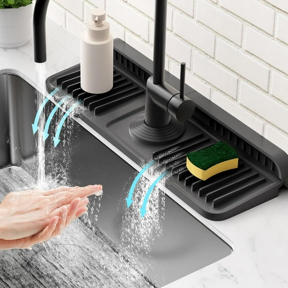 24'' Longer Faucet Mat for Kitchen Sink Splash Guard[7° Slope Fast Self-draining][Snap Lock Fit]Essential household tools