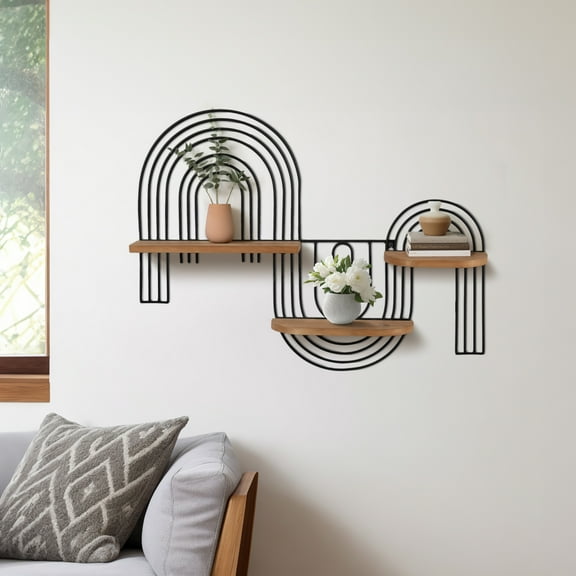 24"Lx4"Wx18H, Metal and Wood Brown and Black Loopy Wall Decoration for Home Decor, Unique and Stylish Design for Many Rooms in Your Home