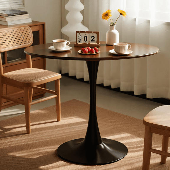 24" MDF Walnut Dining Table Tulip Steel Base Light Luxury Design Living Room/Kitchen Coffee Table