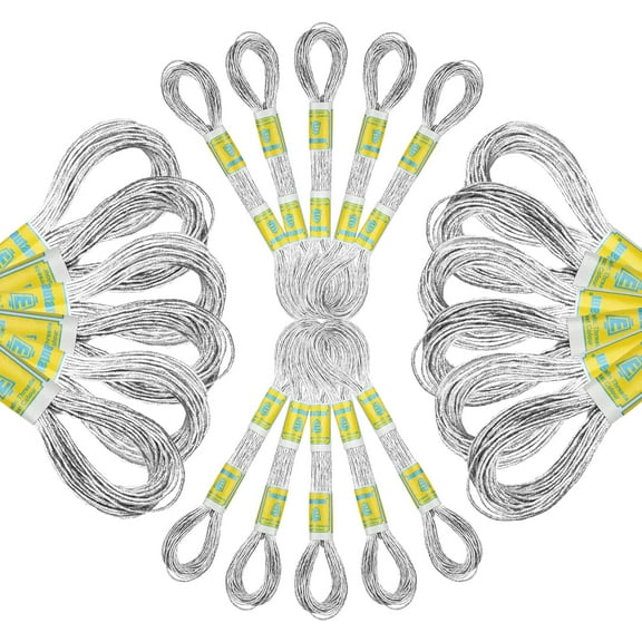 24 METALLIC SILVER Skeins 100% Cotton Metallic Thread for Hand Embroidery