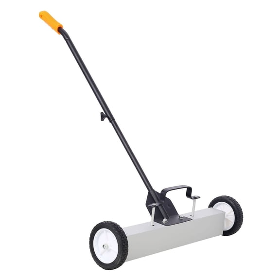 24'' Magnetic Sweeper, Rolling Pick-Up Tool for Metal, Heavy Duty 30lb Capacity, Adjustable Handle, Quick Release for Garage, Workshop & Construction
