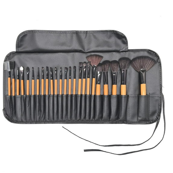 24 Piece Makeup Brush Set Wood Handle Cosmetic Foundation Blending Beauty Tool Kit