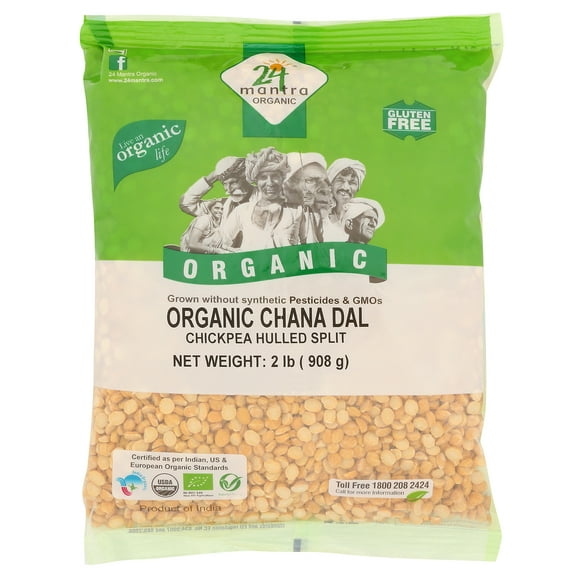 24 Mantra Gluten-Free Organic Chana Dal, Bengal Gram, 2 lb Bag