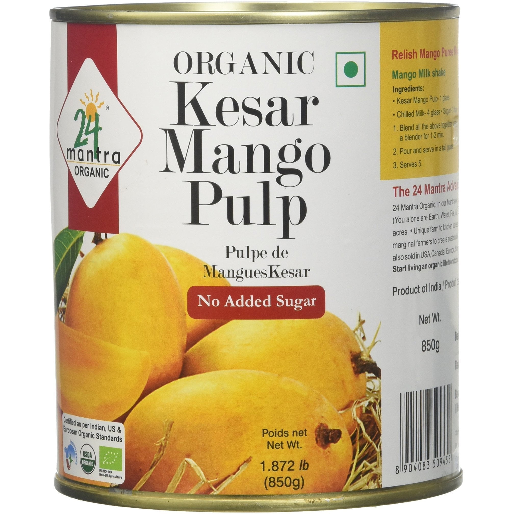 24 Mantra Organic Kesar Mango Pulp - 850 Gm (1.87 Lb) - Walmart