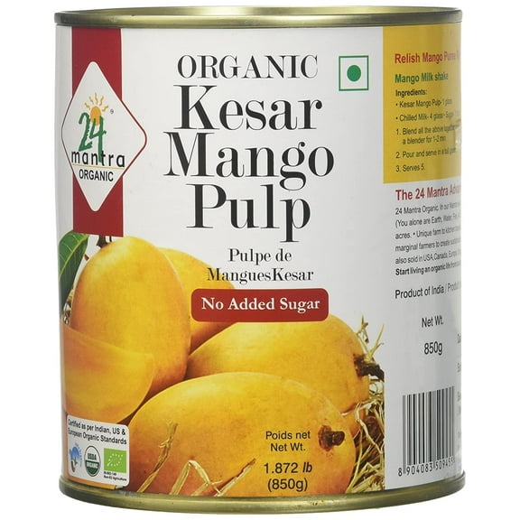 24 Mantra Organic Kesar Mango Pulp - No Added Sugar 30 oz