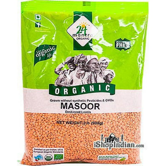 24 Mantra Organic Masoor Whole without Skin (Masoor Malka) - 2 lbs
