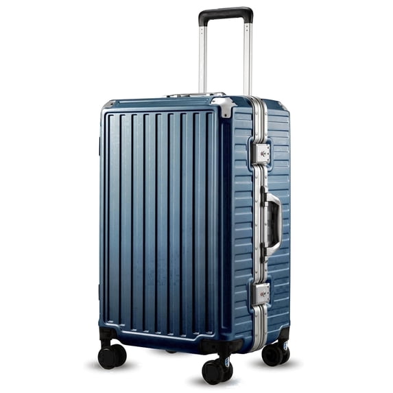 24 Inch Checked Luggage, Zipperless Aluminum Frame Hardside Suitcase with TSA Lock & Spinner Wheels, Blue