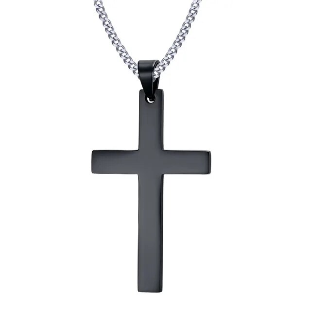 24” Men‘s Stainless Steel Cuban Chain Necklace Simple Cross Gold-Color ...