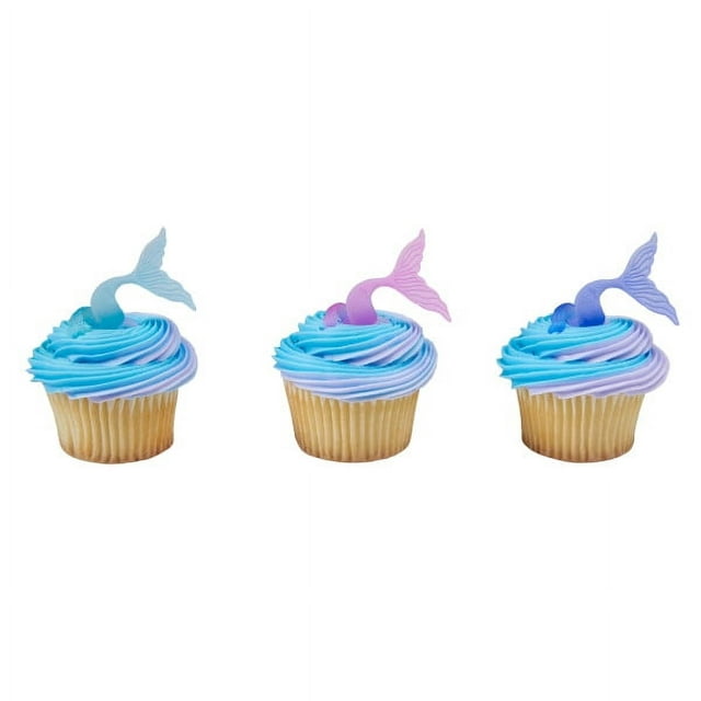24 Mermaid Tail Wrap Cupcake Cake Ring Birthday Party Favor Toppers