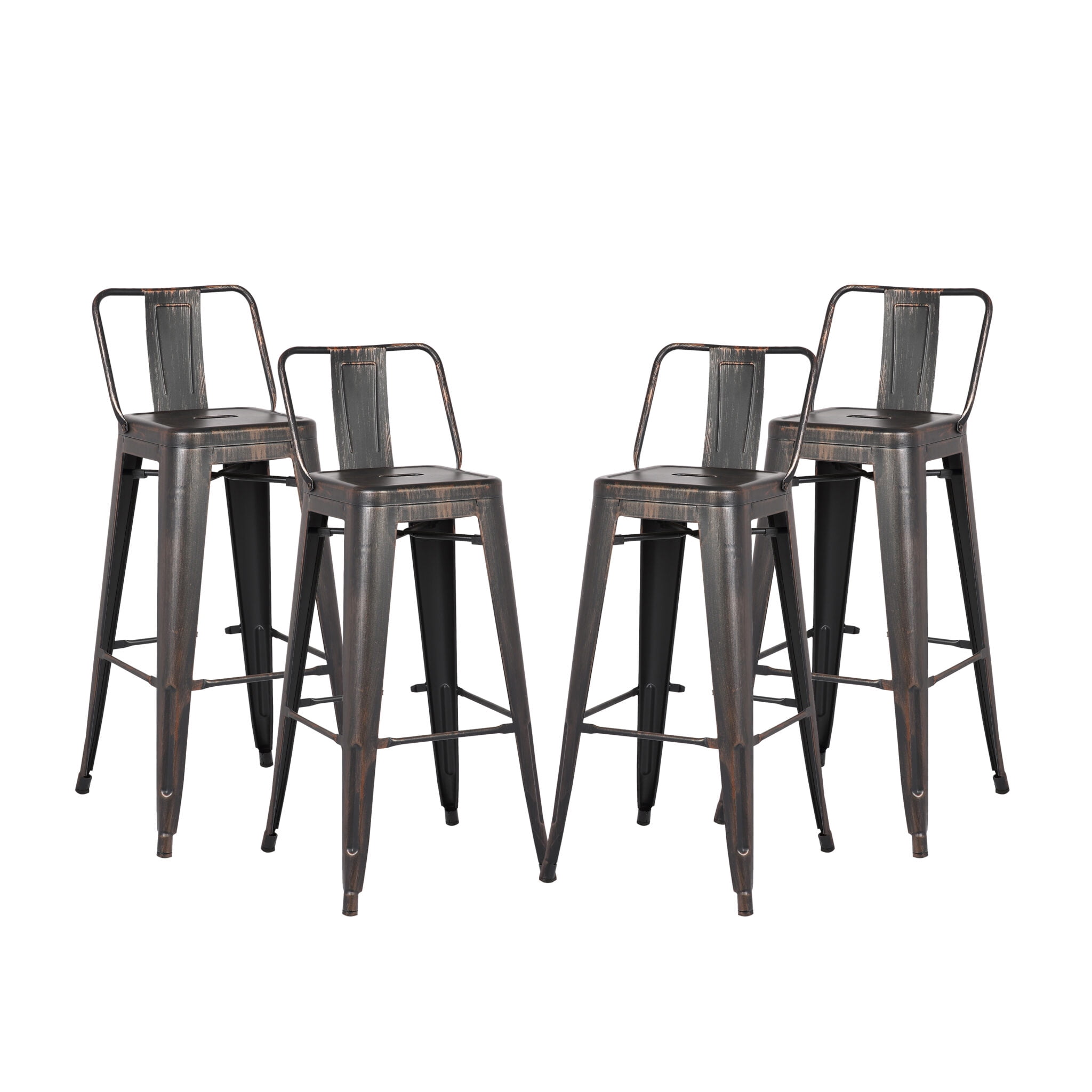 AC Pacific Set Of 2 Metal Bar Stools - 24" Height, Backless, Distressed Black Finish, No Assembly Required