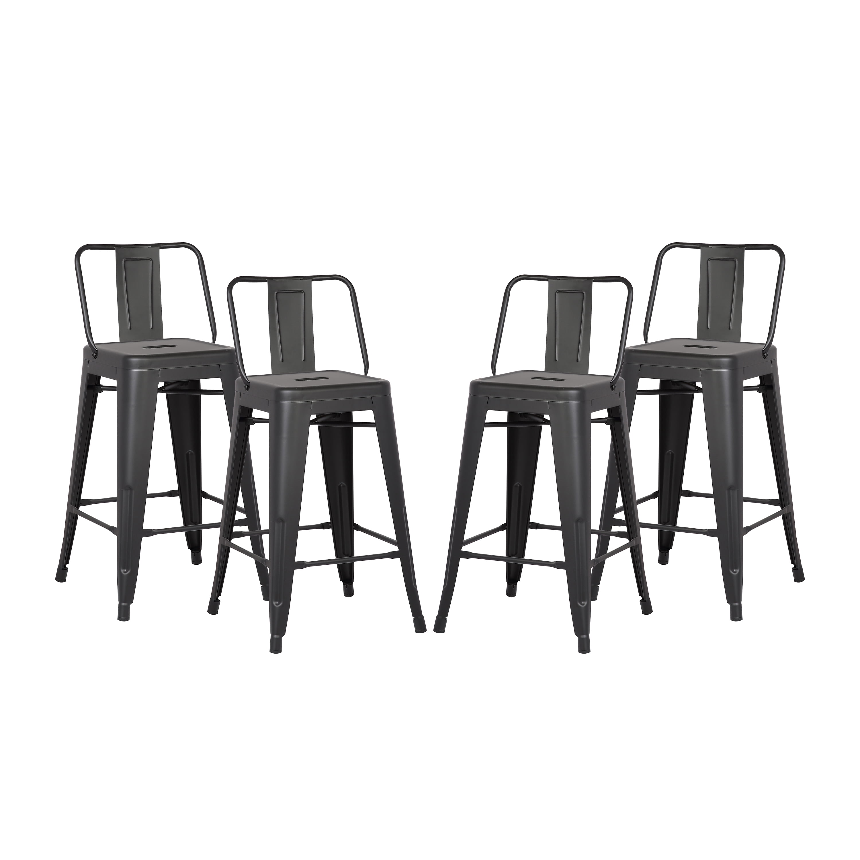 24"Metal Barstool,Country Rustic Style with Back, Kitchen Counter Bar Stool, Lightweight & Sturdy Build, Set of 4