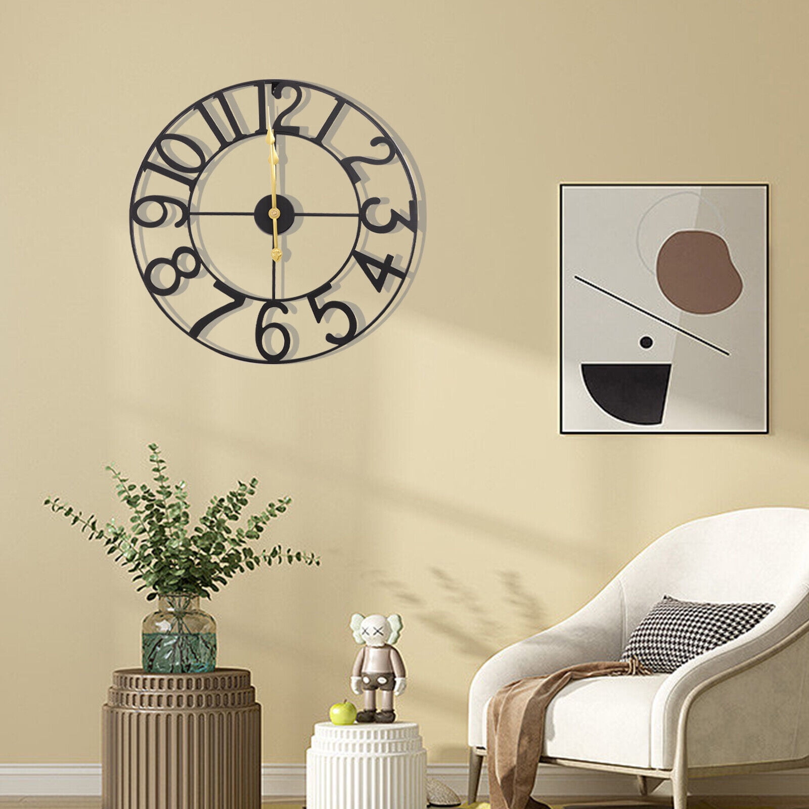 24" Black Metal Round Vintage Wall Clock with Gold Hands