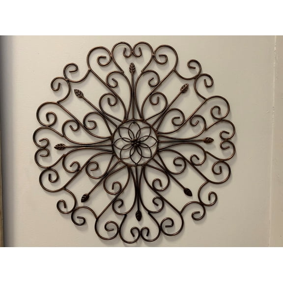 24" Metal Scrolled Wall Decor Medallion Iron Home Antique Finish Wall Grill Art