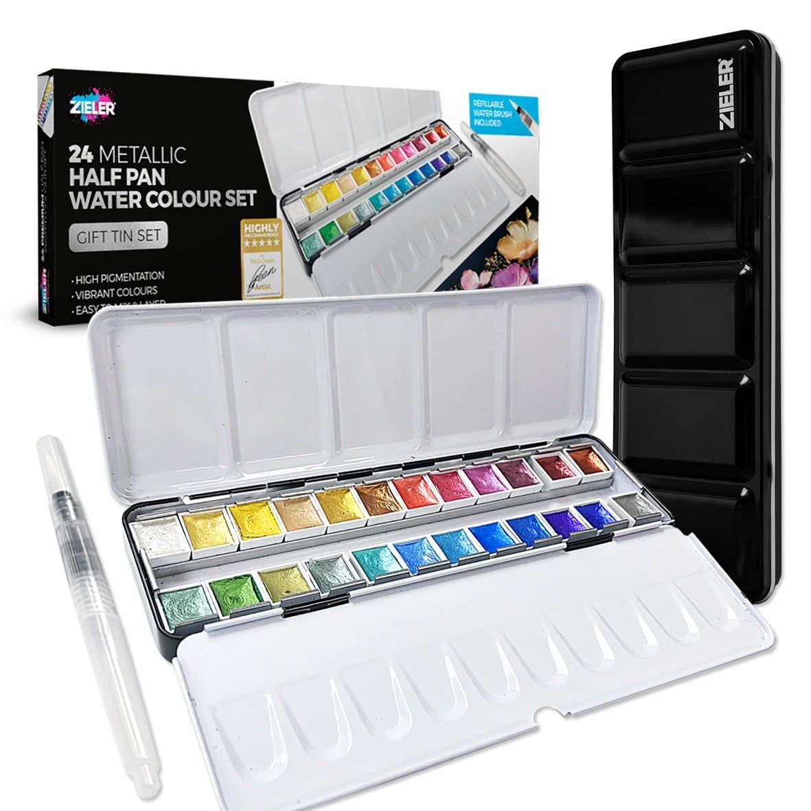 24 Metallic Half Pan Watercolour Metal Set