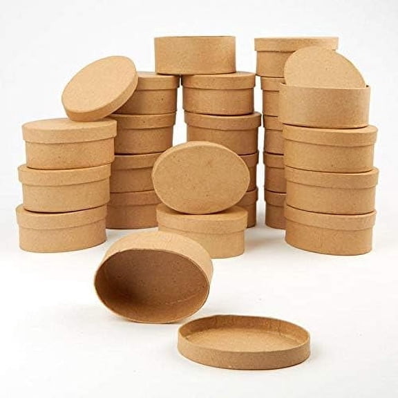 Factory Direct Craft Paper Mache Mini Oval Boxes, Case of 24, 3.5 Inch Craft Boxes with Lids