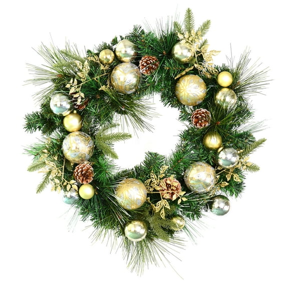 24" Mixed Green Wreath Gold-Plat Decor