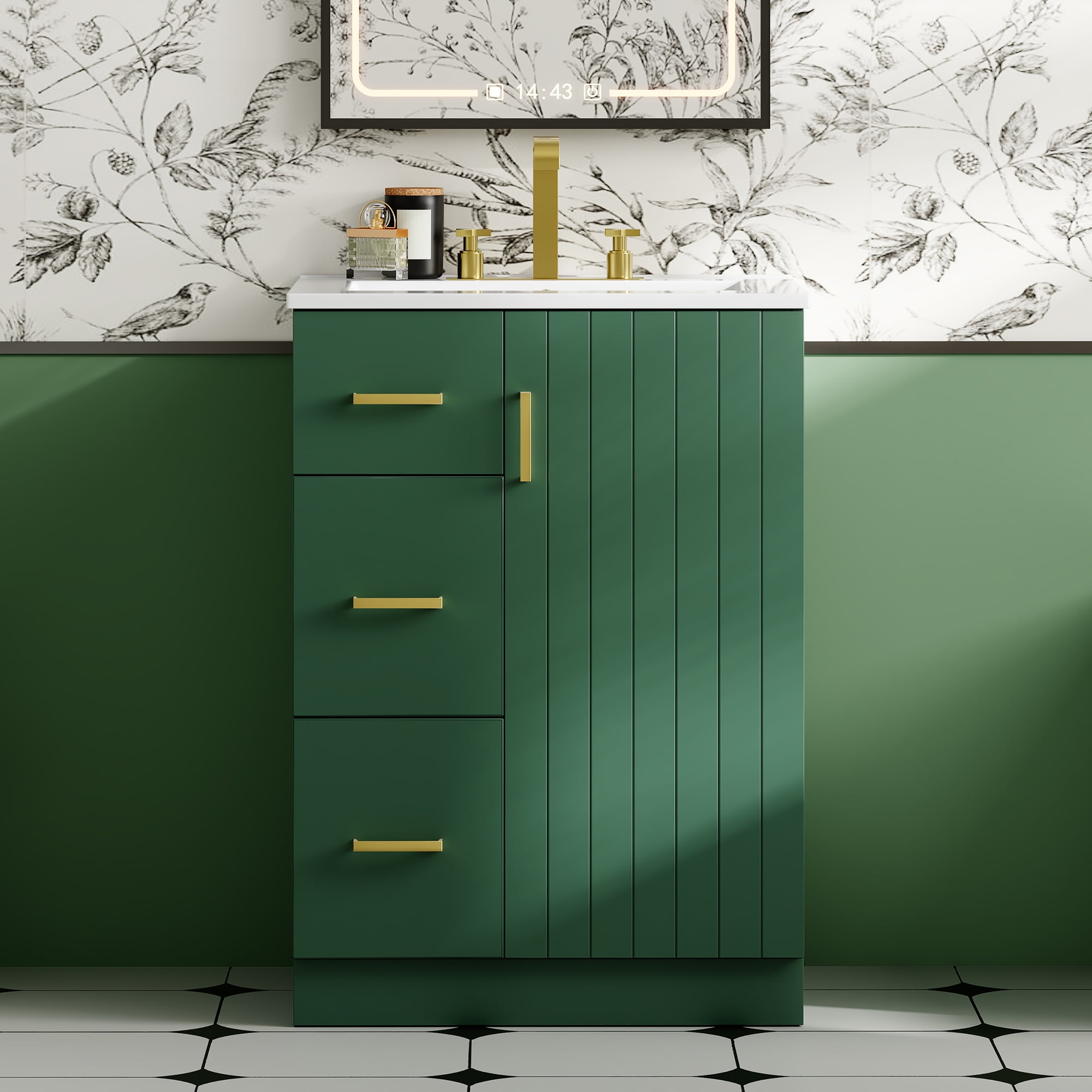 24" Modern Bathroom Vanity with Sink, Small Bathroom Sink Cabinet with ...