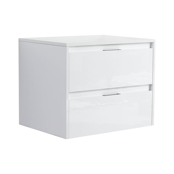 24" Modern Glossy White Bathroom Wall Cabinet - 2 Soft-Close Drawers, Floating Mount, Scratch & Water-Resistant Plywood for Home & Study Storage